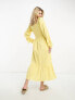 Фото #2 товара Monki long sleeve midi dress with ruffled hem in yellow gingham