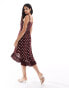 ASOS DESIGN high low ruffle bust spun dress in burgundy spot print