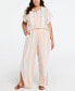 ფოტო #5 პროდუქტის Plus Size Linen Blend Pull-On Wide Leg Pant with Side Slit