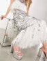 Фото #4 товара ASOS EDITION paillette sequin midi skirt with faux feather hem in white