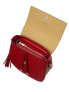 Фото #5 товара Женская красная кожаная сумка  Factory Price длинная ручка, логотип, одно отделение на магните, брелок с бахромой