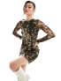 Фото #1 товара ASOS DESIGN long sleeve slash neck mini dress in brown cow print