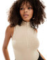 ASOS DESIGN seamless sculpting half zip sleeveless bodysuit in pebble