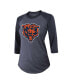Фото #2 товара Women's Threads Justin Fields Navy Distressed Chicago Bears Player Name and Number Tri-Blend 3/4-Sleeve Fitted T-shirt