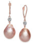 ფოტო #1 პროდუქტის Cultured Pink Baroque Freshwater Pearl (12mm) & Diamond (1/20 ct. t.w.) Drop Earrings in 14k Rose Gold