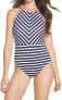 Фото #1 товара Tommy Bahama 266290 Women's White Striped One Piece Swimsuit Size 6