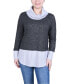 Фото #1 товара Petite Long Sleeve Cowl Neck Colorblocked Top