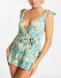 ASOS DESIGN beach playsuit with tie shoulders in neon flash snake print