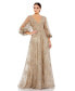 ფოტო #1 პროდუქტის Women's Embellished Plunge Neck Puff Sleeve A Line Gown