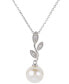 ფოტო #1 პროდუქტის Cultured Freshwater Pearl (8mm) & Lab-Created White Sapphire (1/20 ct. t.w.) Vine 18" Pendant Necklace in Sterling Silver