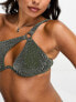 Фото #3 товара ASOS DESIGN mix and match glitter asymmetric monowire bikini top in green