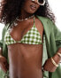 ASOS DESIGN tie back triangle bikini top in green gingham Grünes Karomuster, 44 - фото #1