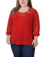 Plus Size 3/4 Sleeve Ringed Top with Mesh