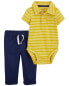 Фото #1 товара Baby 2-Piece Striped Polo Bodysuit & Pants Set 18M