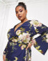 Фото #6 товара ASOS DESIGN Curve bias cut satin wrap dress with tie waist in navy floral print