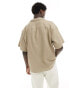 ADPT oversized linen mix shirt with double pocket in beige