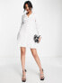 Фото #3 товара ASOS DESIGN cotton button through mini shirt dress with pleat hem in white