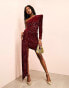 Фото #2 товара ASOS LUXE one shoulder asymmetric draped mini dress in burgundy sequin