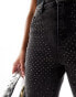 ONLY Emily high waisted rhinestone detail straight leg jeans in washed black Черный, W29 L32 - фото #5