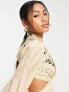 Фото #3 товара ASOS DESIGN embellished balloon sleeve mini dress with diamante cage cut out detail in beige