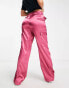 Фото #4 товара Miss Selfridge satin cargo trouser in dark pink