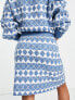 Pieces knitted mini skirt co-ord in blue & white argyle print