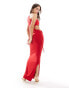 Style Cheat slinky one shoulder maxi dress with side cut out in red