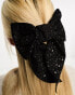 My Accessories London woven sequin bow hair clip in black