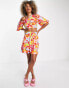 Native Youth puff mini skirt with pockets in abstract retro fruit print co-ord