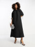 Фото #1 товара ASOS DESIGN textured midi smock dress with gathered neck in black