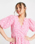 Фото #2 товара Miss Selfridge broderie wrap midi dress in hot pink