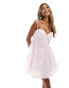 Фото #1 товара Love Triangle corset mini dress with tie shoulders in pink lace