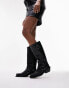 Topshop Rain premium leather western knee boots in black