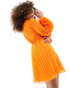 ASOS DESIGN pleated dobby chiffon wrap button detail mini dress in bright orange