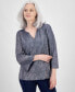 Фото #1 товара Women's Shine 3/4 Sleeve Plisse Split-Neck Top, Created for Macy's