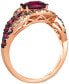 Ombré® Raspberry Rhodolite (1 ct. t.w.), Strawberry Ombré (1 ct. t.w.) & White Sapphire (1/6 ct. t.w.) Twist Ring in 14k Rose Gold