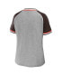 ფოტო #2 პროდუქტის Women's Heather Gray Distressed Cleveland Browns Cropped Raglan Throwback V-Neck T-shirt