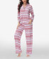 ფოტო #1 პროდუქტის Women's Printed Long Sleeve Notch-Collar Pajama Set, 2 Piece