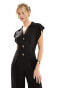 ASOS DESIGN collared linen button through jumpsuit in black