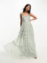 Фото #4 товара Maya Bridesmaid maxi tulle dress with tonal delicate sequin and full skirt in sage green co ord