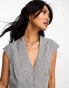 Фото #4 товара ASOS DESIGN plunge neck super mini dress with pleat skirt and pocket detail in grey check