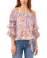 Фото #1 товара Women's Paisley Off The Shoulder Bubble Sleeve Tie Front Blouse