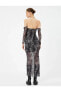 Maksi Transparan Straplez Elbise Astarlı Gotik Temalı Baskılı