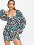 Фото #1 товара ASOS DESIGN flared sleeve mini tea dress in multi-coloured splodge print