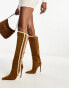 Simmi London Anders knee boots with shearling trim in chestnut