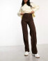 Pull&Bear high waisted tailored straight leg trouser with front seam in chocolate brown Коричневый, 2XL - EU 44 - фото #1