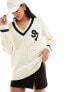 Фото #1 товара ASOS DESIGN oversized varsity v neck jumper in cream