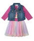 Фото #9 товара Little Girls One-Piece Mesh Skirt Dress with Denim Vest, 2-Pieces