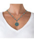 Women's Large Turquoise Stone Flower Necklace in Silver or Gold Tone