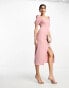 Фото #4 товара ASOS DESIGN textured square neck puff sleeve midi dress in dusty pink